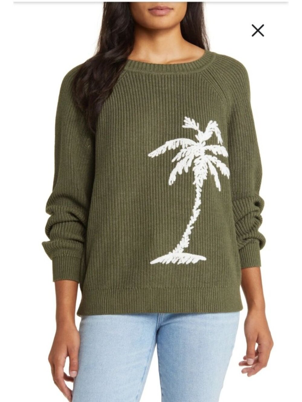 Tommy Bahama Breezy Palm Crewneck Sweater M Olive Green Embroidered Palm Tree